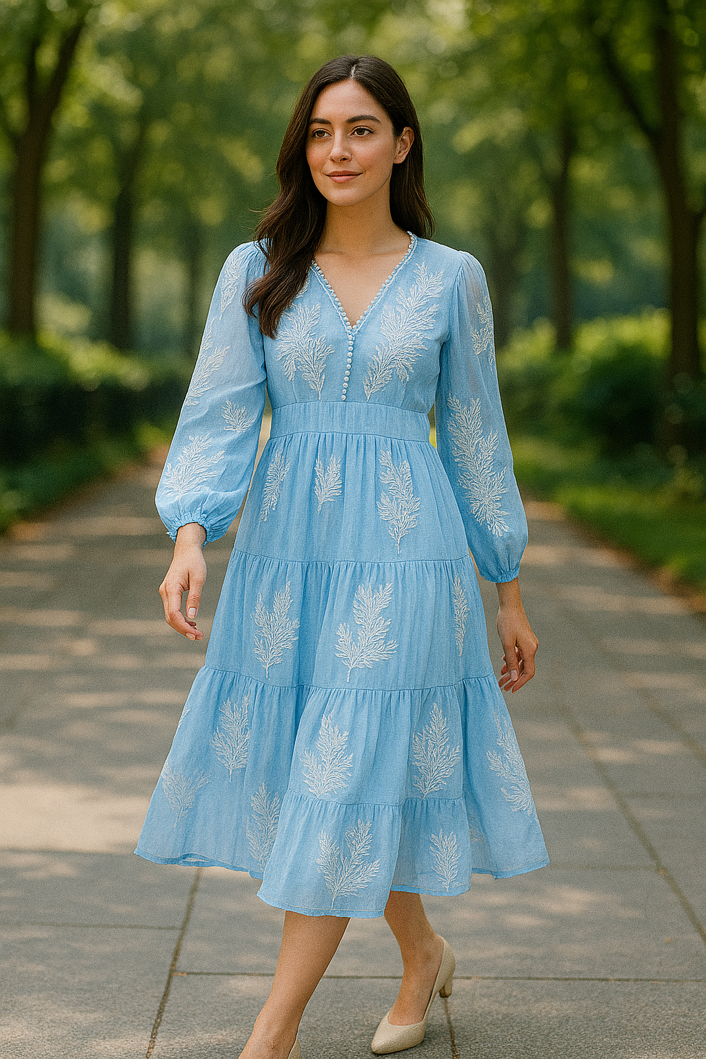Cinderella Mist Embroidered Organza Flare Dress