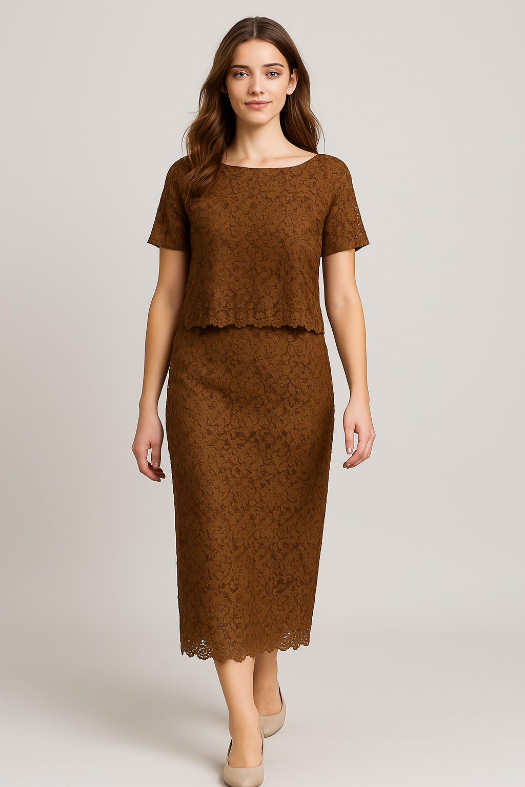 Cocoa Bloom Lace Skirt Co-ord Set