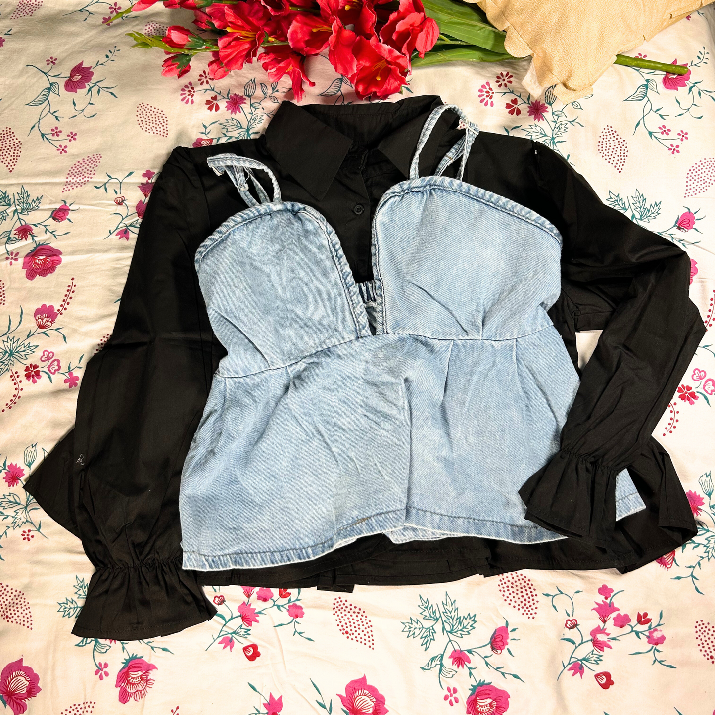 Denim Overlay Elegance Top