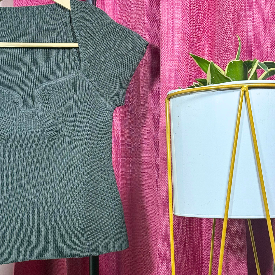 Olive Crush Snatched Fit Ribbed Knit Top