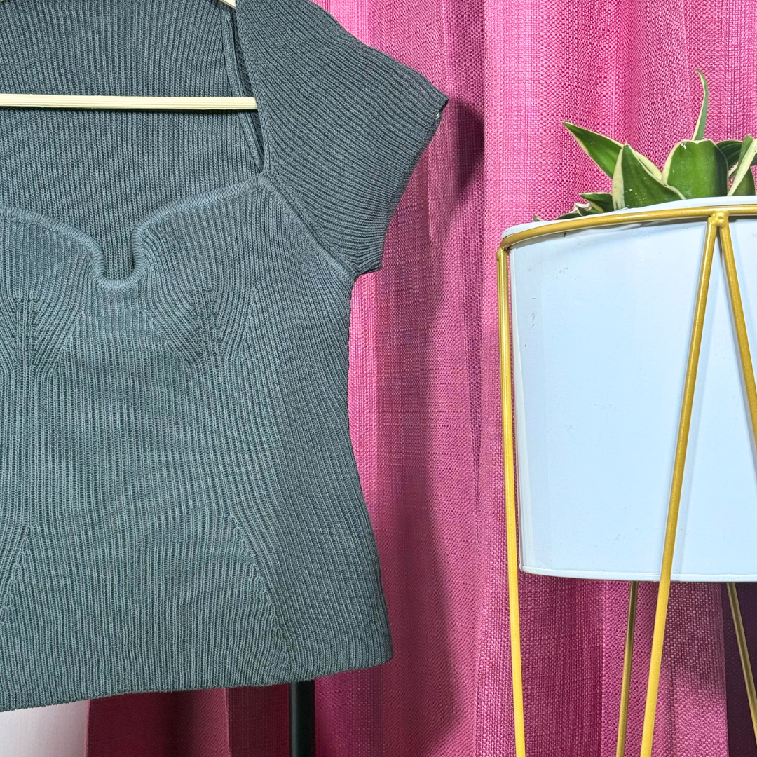 Olive Crush Snatched Fit Ribbed Knit Top