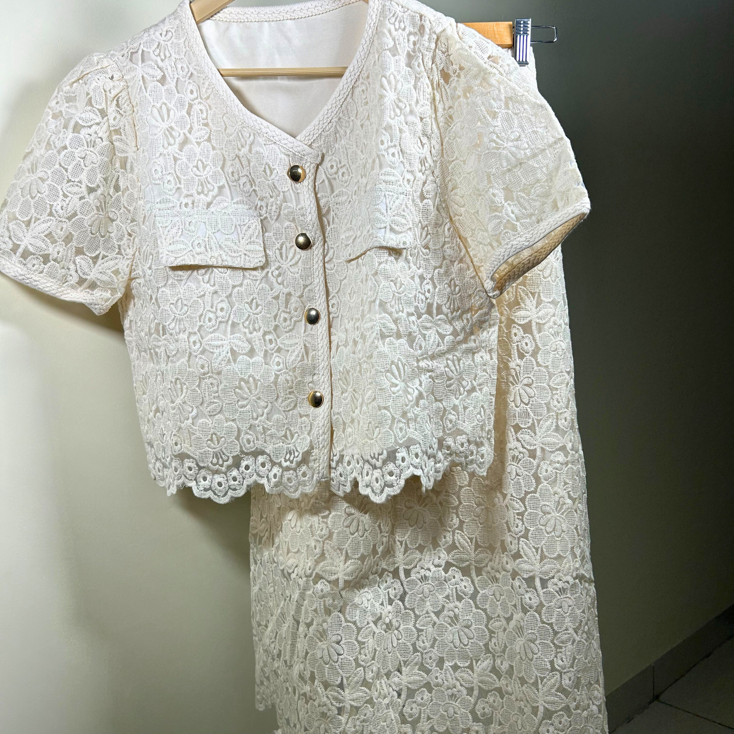 Ivory Bloom Net Skirt Co-ord set