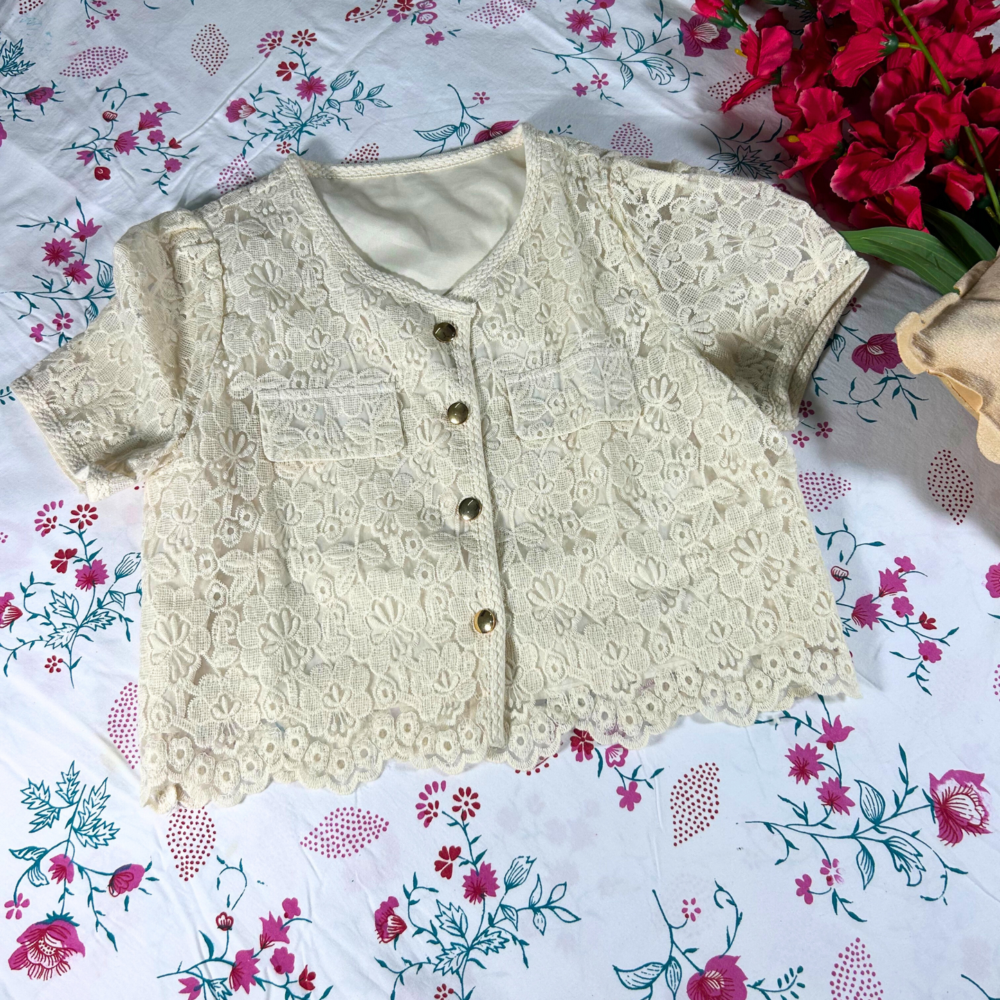 Ivory Bloom Net Skirt Co-ord set