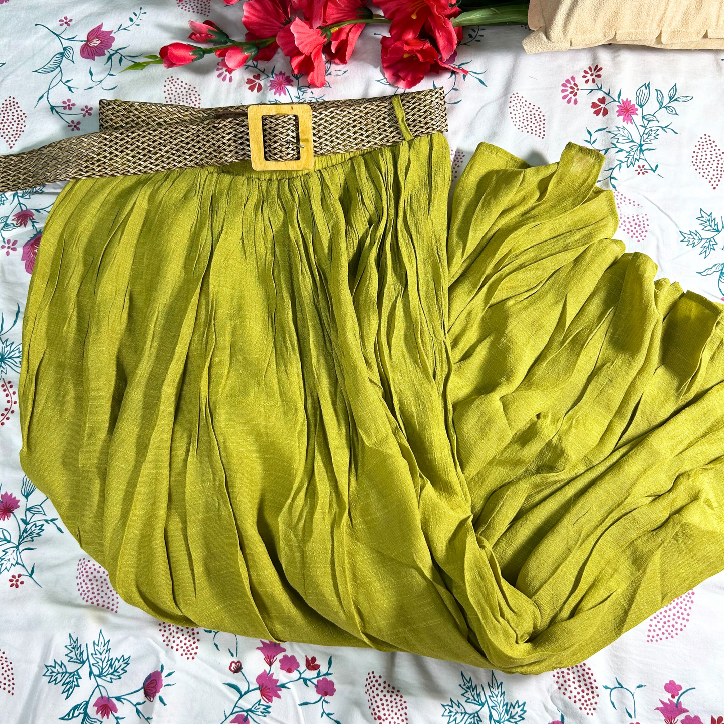 Olive Drift Cotton Maxi Skirt