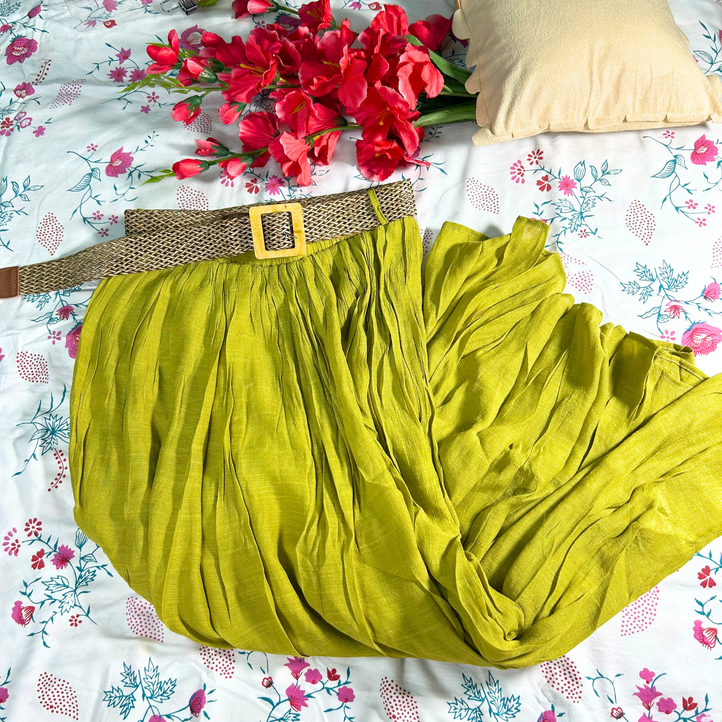 Olive Drift Cotton Maxi Skirt