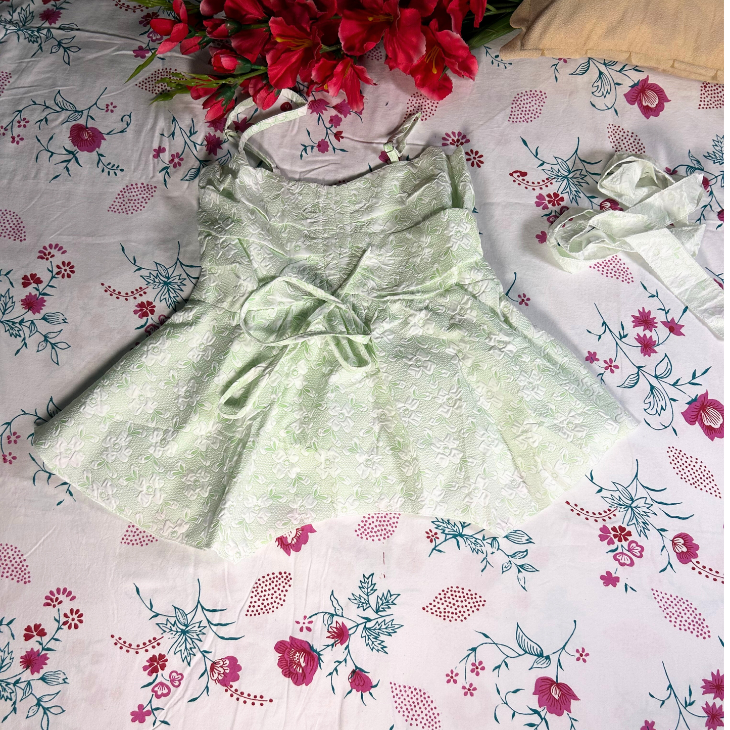 Mint Melody Embroidered Peplum Top