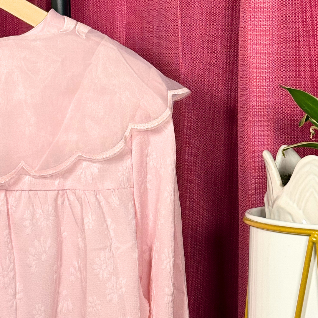 Blush Pink Embroidered Floral Collar Top