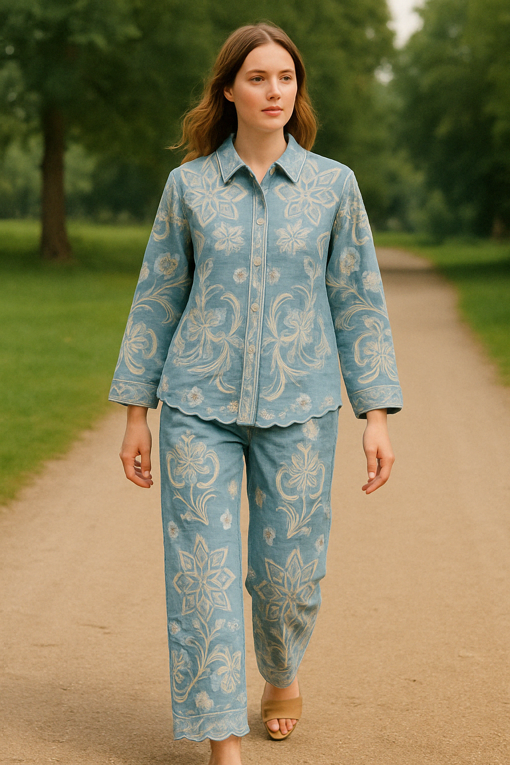 Azure Bloom Embroidered Co-ord Set