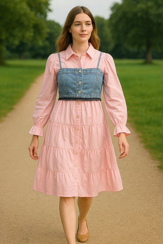 Blush Babe Shirt Dress with Denim Bralette Jacket