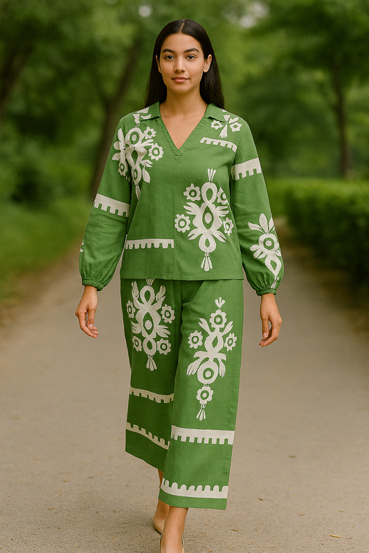 Lush Leaf Printed Pant Set