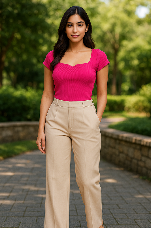 Barbiecore Pink Snatched Fit Stretchy Ribbed Top