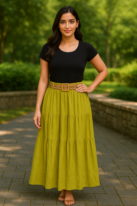 Olive Drift Cotton Maxi Skirt