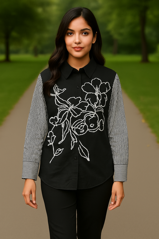 Midnight Bloom Embroidered Shirt