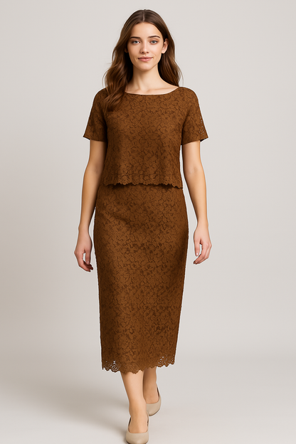 Cocoa Bloom Lace Skirt Co-ord Set