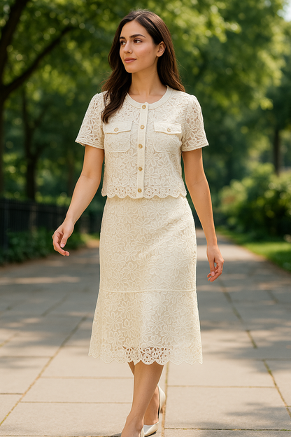 Ivory Bloom Net Skirt Co-ord set