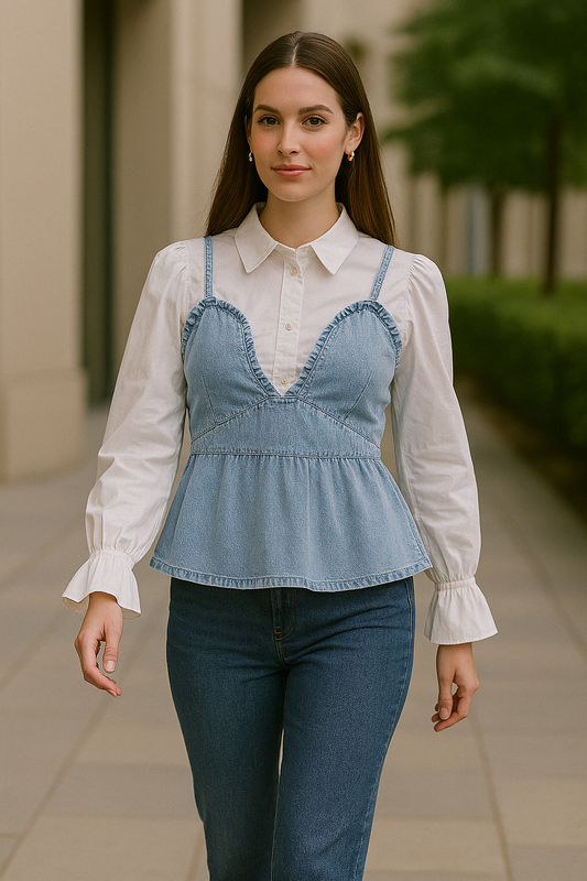 Denim Charm Peplum Top