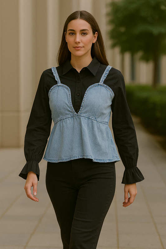 Denim Overlay Elegance Top