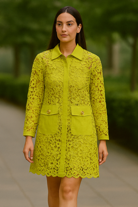 Lime Lush Buttoned Lace Dress