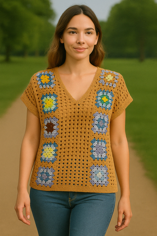 Peach Sorbet Crochet Patchwork Vest