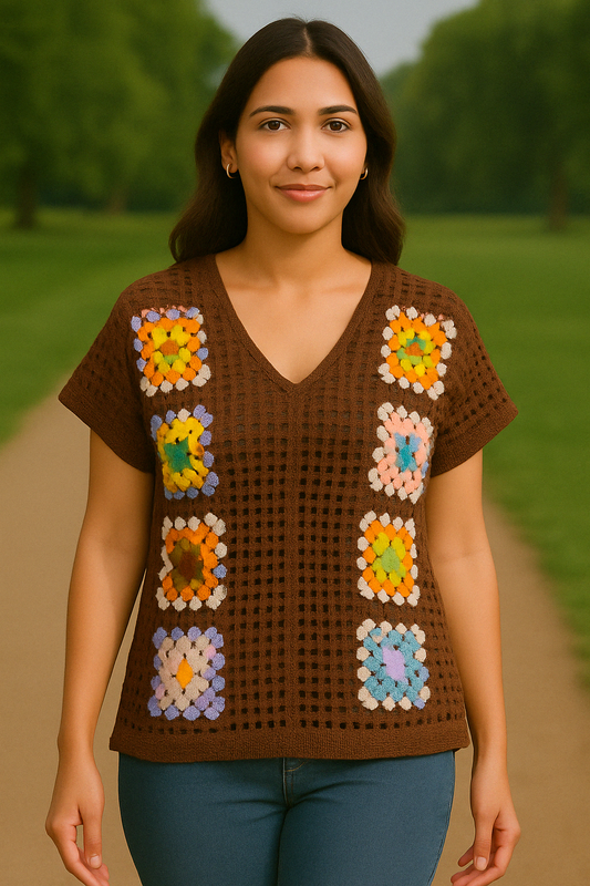 Cocoa Pop Crochet Patchwork Vest