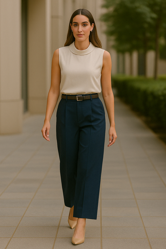 Midnight Blue High-Waist Korean Trousers