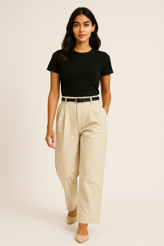 Almond Beige High-Waist Korean Trousers