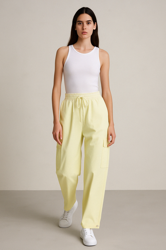Lemon Meringue Lace-Belt Cargo Pants