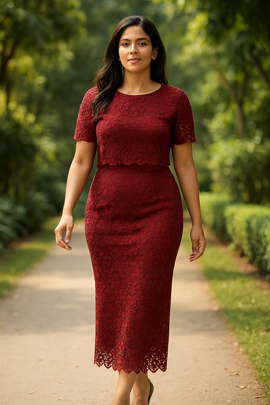 Berry Bloom Lace Skirt Co-ord Set