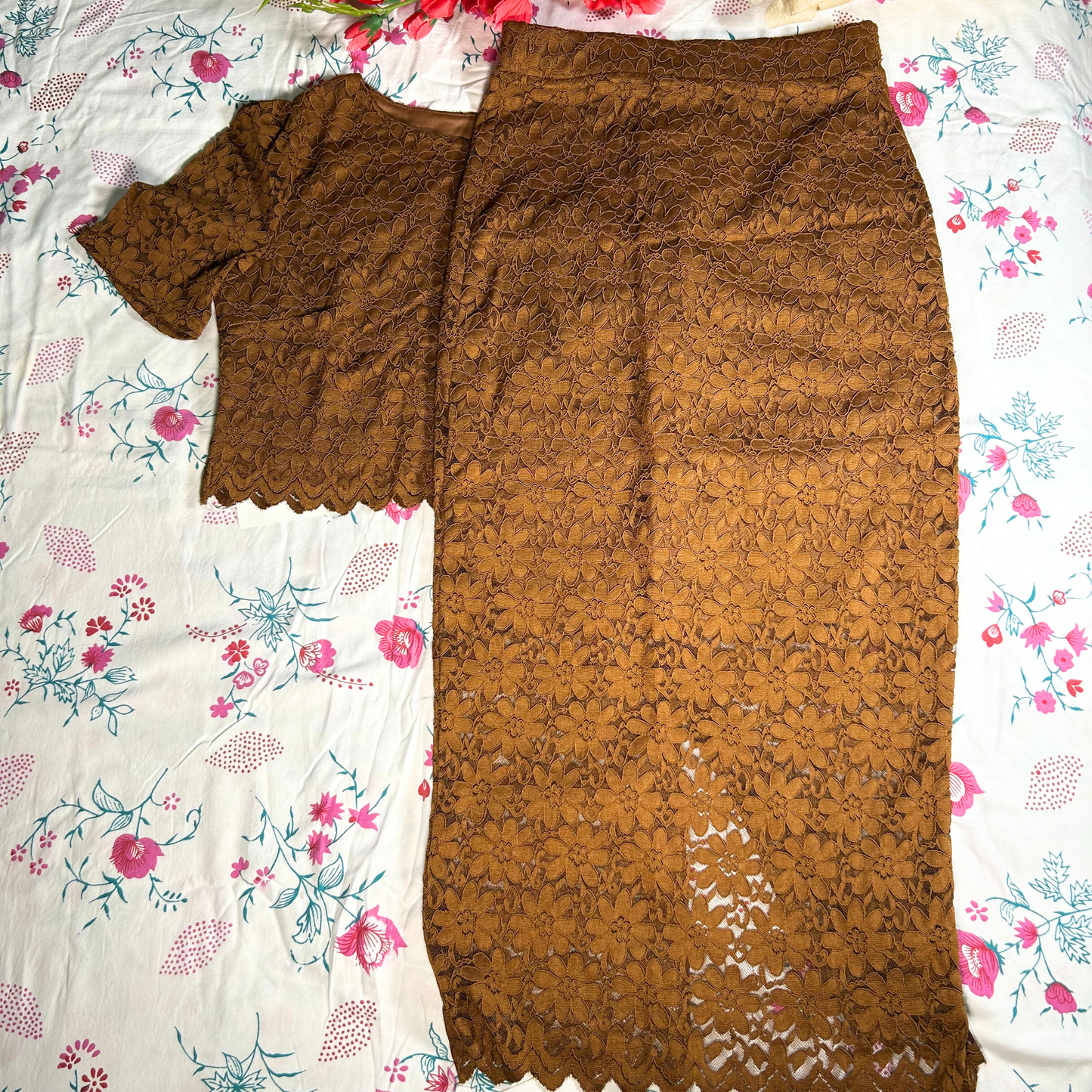 Cocoa Bloom Lace Skirt Co-ord Set