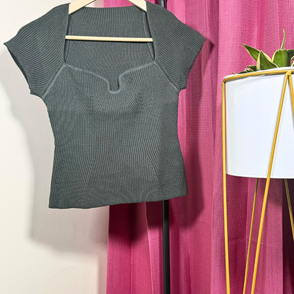 Olive Crush Snatched Fit Ribbed Knit Top