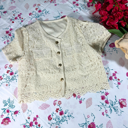 Ivory Bloom Net Skirt Co-ord set