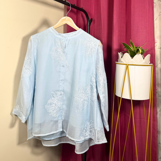 Whisper Bloom Powder Blue Shirt-Top